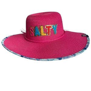 Simply Southern Womens Preppy Straw Hat O/S Salty Pink Beach Vacation Wide Brim